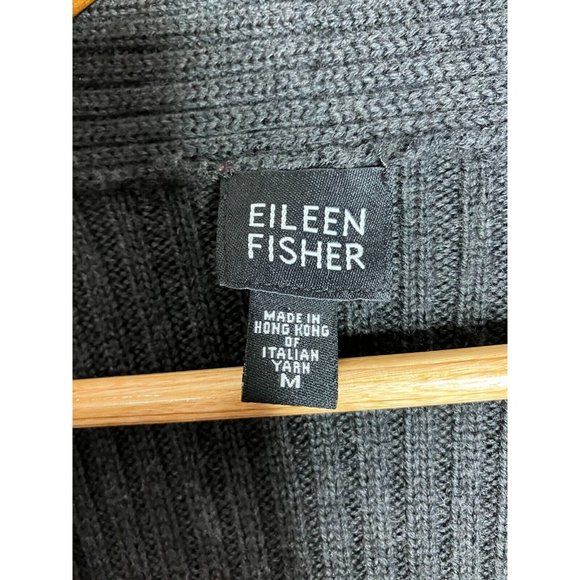 Eileen Fisher Women's Medium Gray 100% Merino Wool Cardigan Knit Sweater - Picture 4 of 7